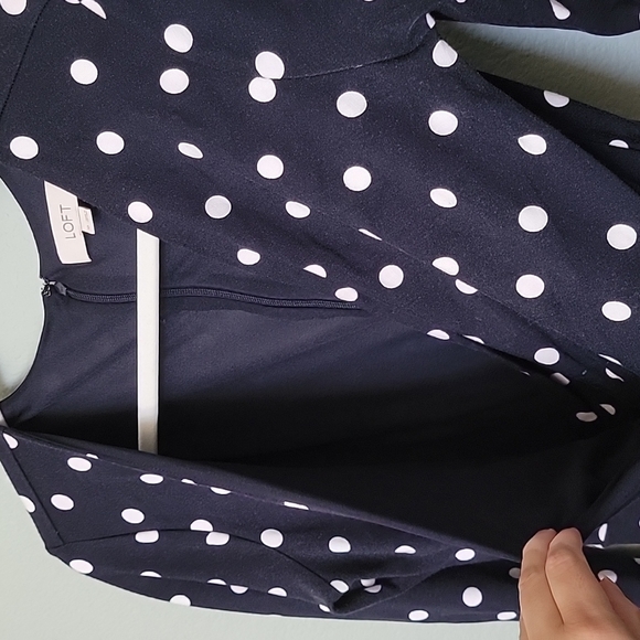 Loft size 10 long sleeve polka dot stretchy dress Twee Workplace Siren - Picture 4 of 10